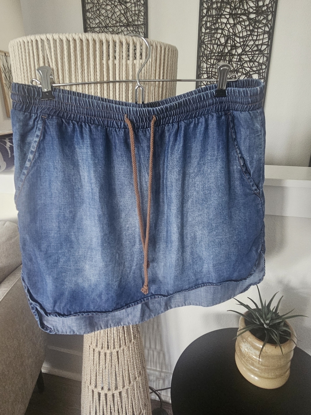 cloth & stone Super Soft Lightweight Washed Blue Drawstring Denim Skirt